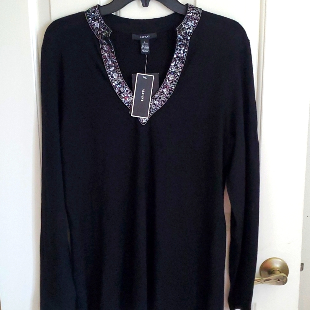 ALFANI Long Sleeved Sweater Silk and Cashmere Sz L NWT